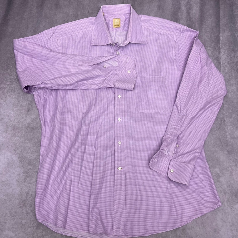 Ike Behar Button Down Shirt Mens 16.5 L Purple Micro Check Cotton Neiman Marcus